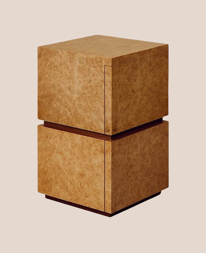 Bohult duo Bedside Table in Double Burl & Stained Oak by Caia Leifsdotter