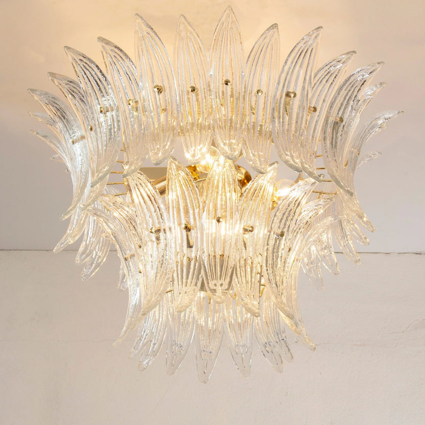 Clear Murano glass leaf ceiling light detail