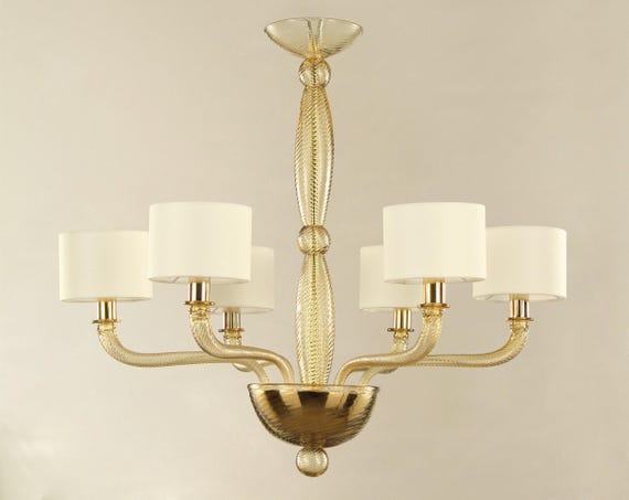 Venetian Deco Murano Chandelier with Italian Lampshades product photograph 1