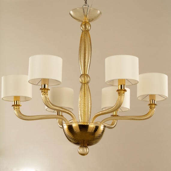 Venetian Deco Murano Chandelier with Italian Lampshades product photograph 2