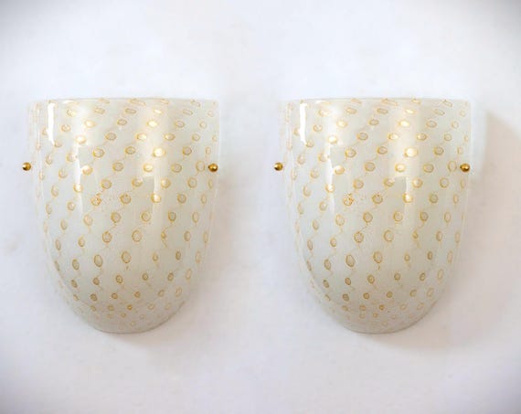 White and Gold Murano Wall Sconces — Compact Pair product photograph 1