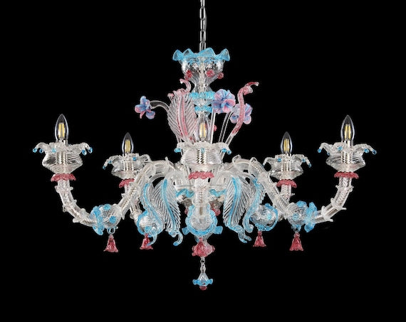 Murano Floral Venetian Chandelier with Nickel Frame product photograph 1