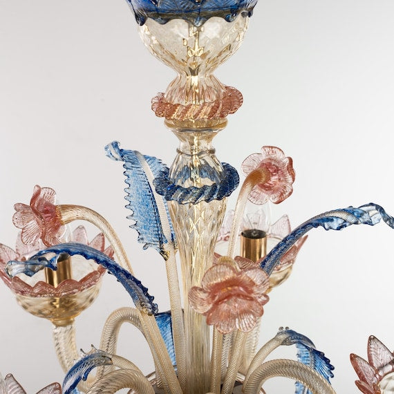 Blue and Pink Floral Murano Chandelier view 2