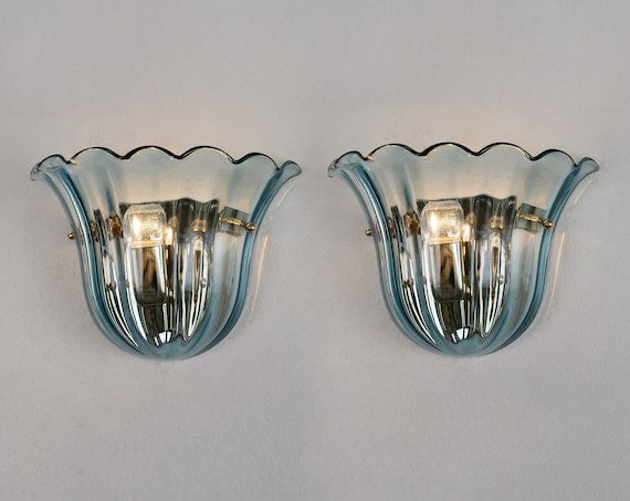 Blue Murano Glass Wall Sconces — Pair view 1