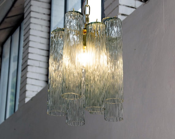 Green Murano Glass Tube Chandelier Ø25 cm photo 1