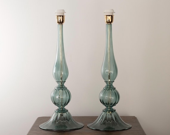 Green Venetian Murano Table Lamps — Pair photo 1