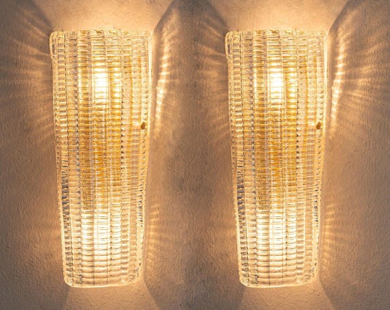 Ribbed Clear Murano Sconces — Pair photo 1