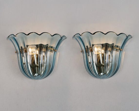 Blue Murano Wall Sconces — Pair photo 1