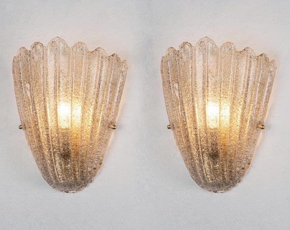Smoky Scalloped Murano Sconces — Pair photo 1