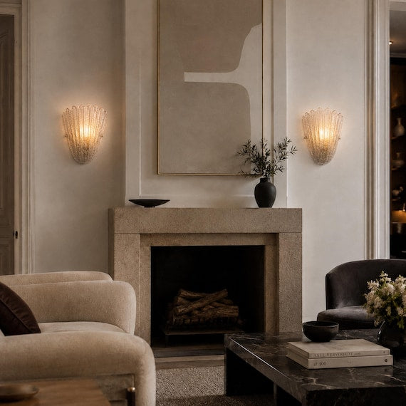 Smoky Scalloped Murano Sconces — Pair photo 2