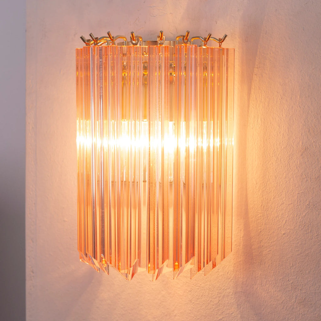Set of 2 Made in Italy quadriedri Murano glass pink colour wall sconces
