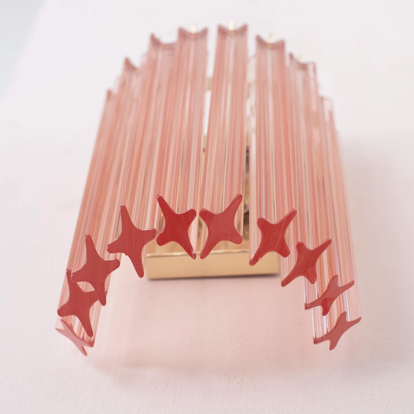 Set of 2 Made in Italy quadriedri Murano glass pink colour wall sconces