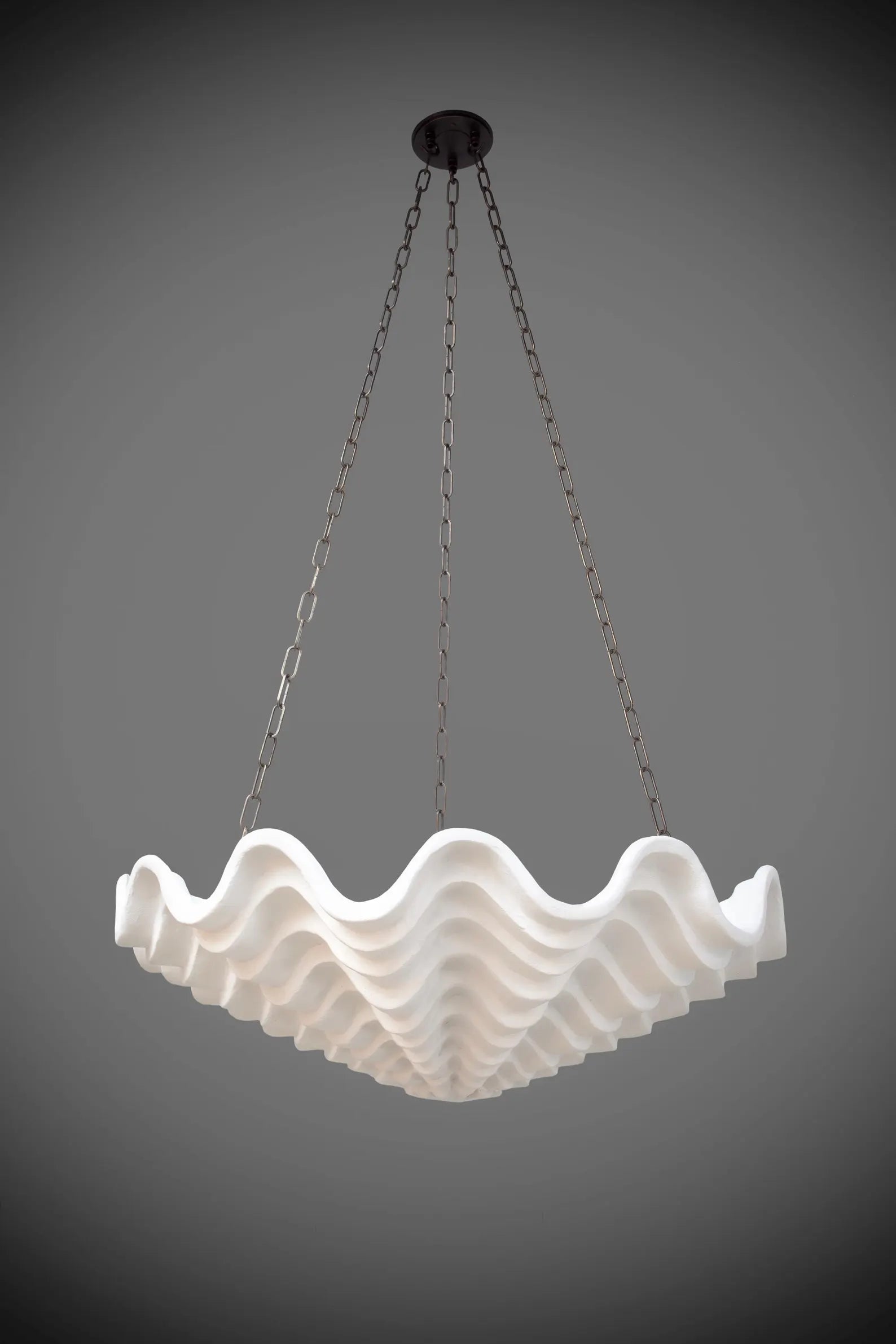 Plaster Clam Chandelier – 80cm Wide with Oval Antique Bronze Chain