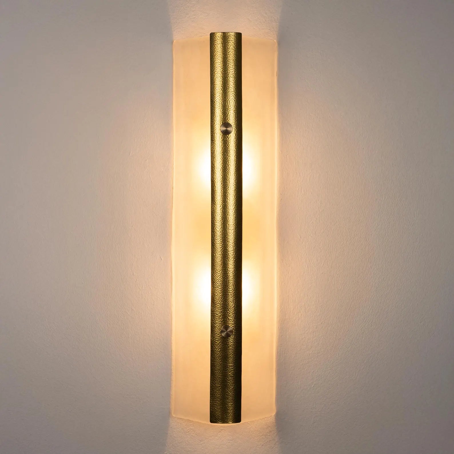 Pair of Tall Murano and Brass Sconces