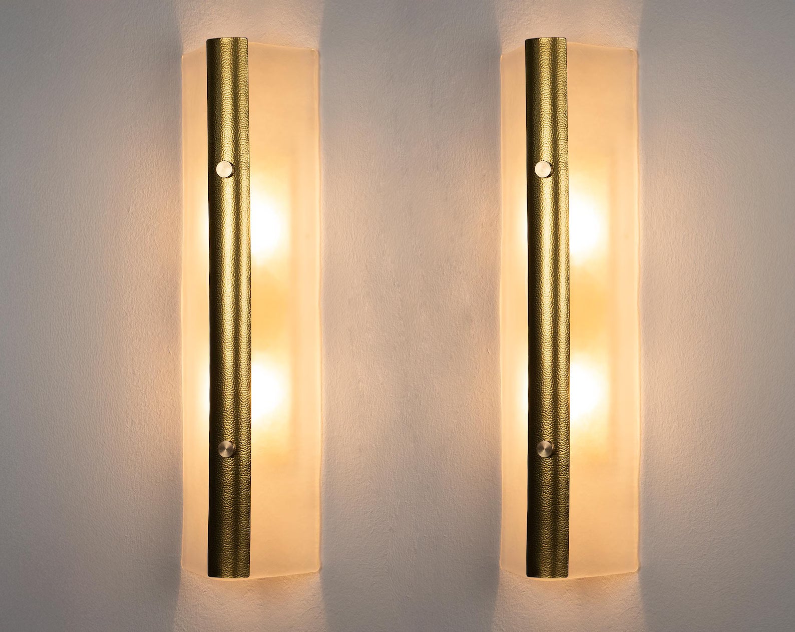 Pair of Tall Murano and Brass Sconces