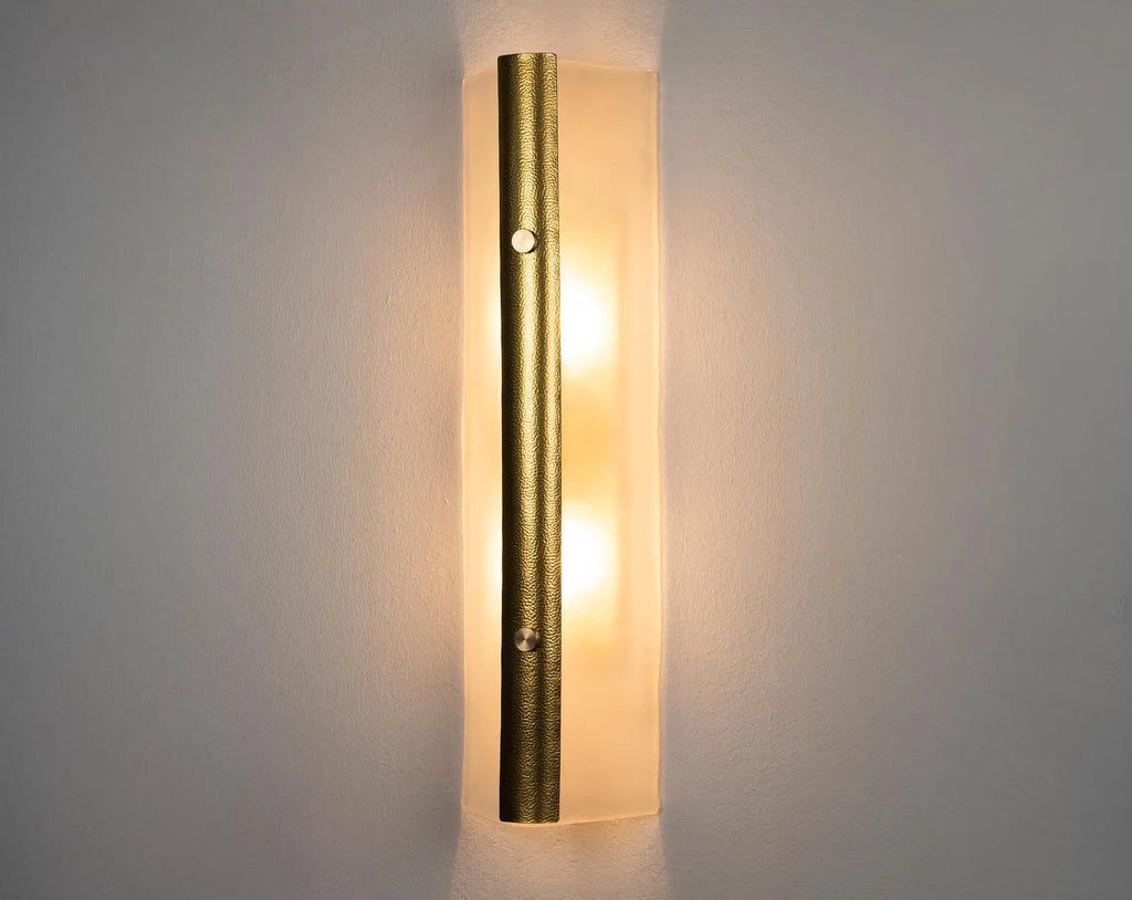 Pair of Tall Murano and Brass Sconces