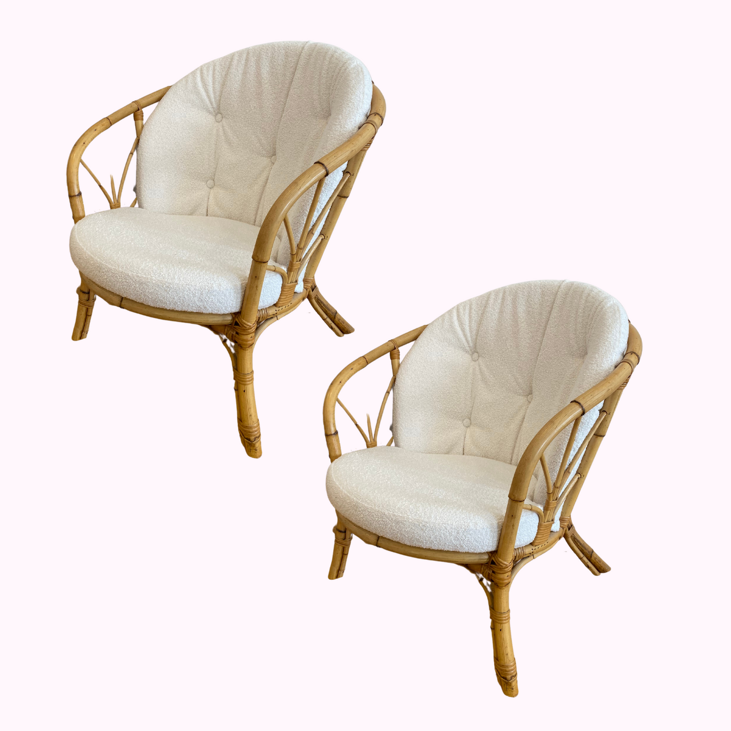 Pair of Italian and Boucle Bamboo armchairs