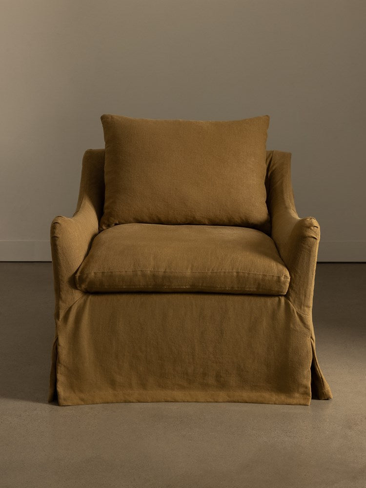 Louis Armchair Caramel front on stone-toned studio background