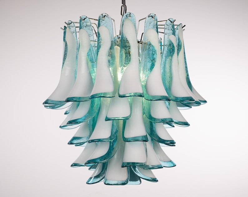 Teal Petali Murano glass chandelier