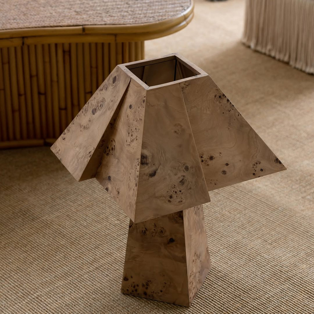 Bohan burlwood lamp close view