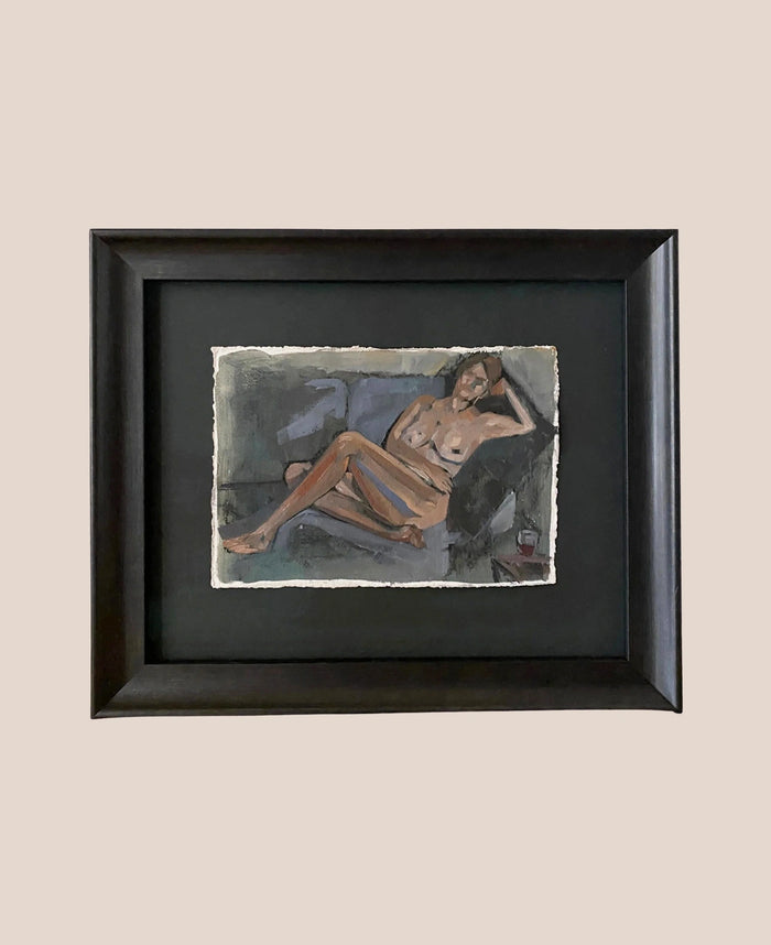 ‘Reclining Nude with Shiraz’ – Oil Painting by Melissa Clements