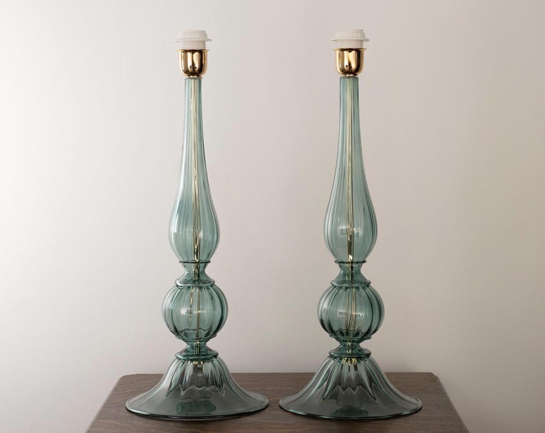 Pair of Rialto green Murano glass table lamps