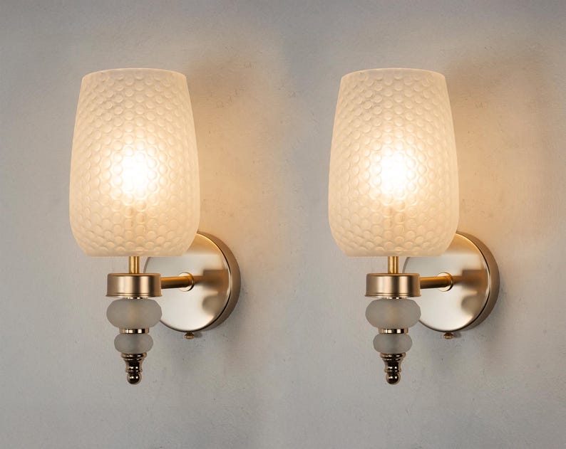 Pair of satin Murano glass wall sconces illuminated