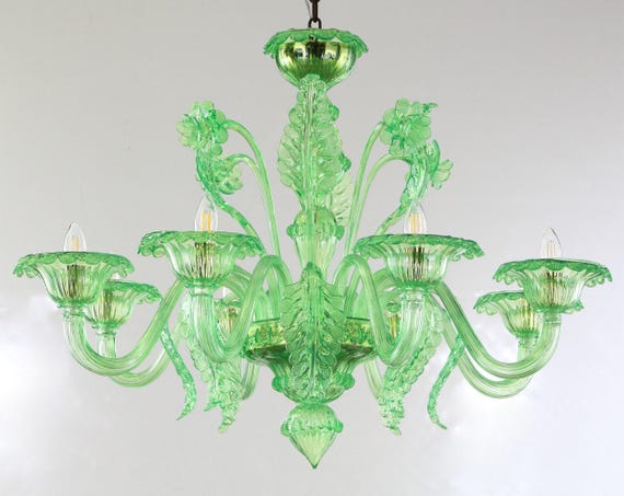 Murano Chandelier: Handmade Green Venetian Glass Lighting, Italy image 1