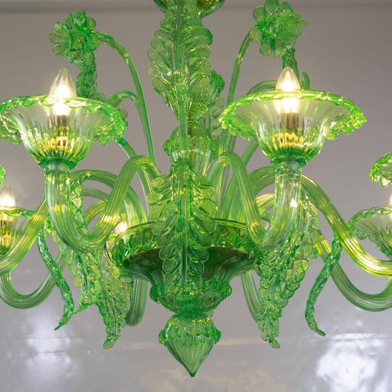 Murano Chandelier: Handmade Green Venetian Glass Lighting, Italy image 2
