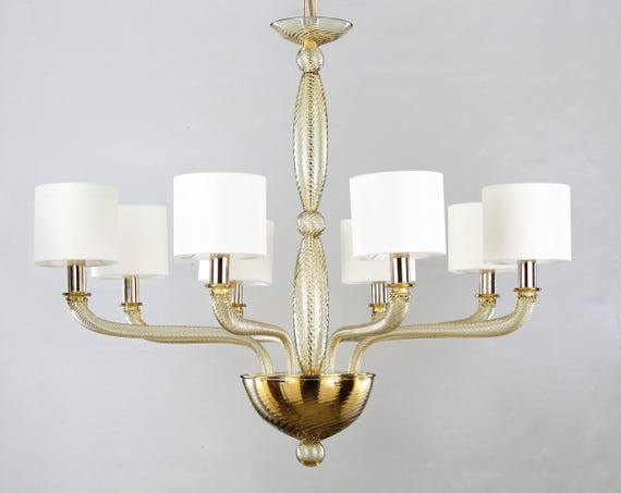 Handmade Chandelier Murano Glass - Amber Venetian Lighting, Classic Decor image 1