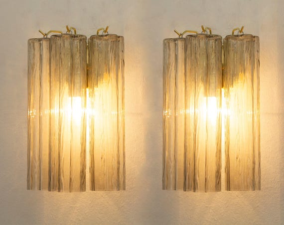 Murano Wall Lamp Tronchi Pair - Smoky Glass Hand-blown Italy - Mid-Century Modern image 1