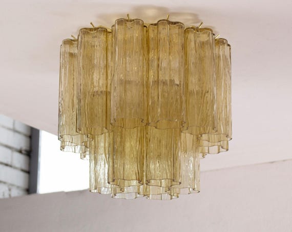 Ceiling Light Murano Ø35 cm - Straw Glass Hand-blown Italy - Customizable lamp, image 1