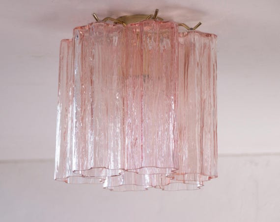 Murano Ceiling Light Ø20 cm - Pink Glass Hand-blown Italy - Mazzega style Decorative lamp – supplier image 1
