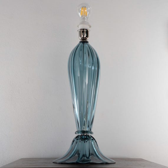 Murano Glass Table Lamps, Avio Blue, Venetian Design, Handmade Pair, supplier photograph 2