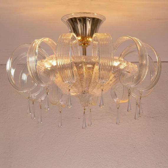 Crystal Murano Leaf Flush Chandelier — 12 Leaves, supplier photograph 1