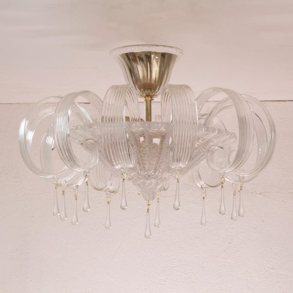 Crystal Murano Leaf Flush Chandelier — 12 Leaves, supplier photograph 2