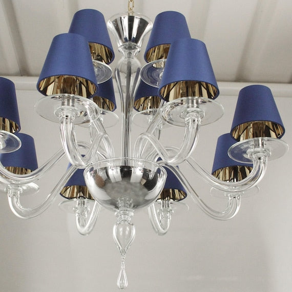 Venetian Murano Chandelier with Blue Silk Shades — 12 Lights original supplier photograph 2