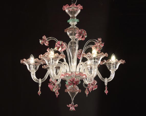 Pink Multicolour Murano Flower Chandelier, Six Arms, supplier photo 1
