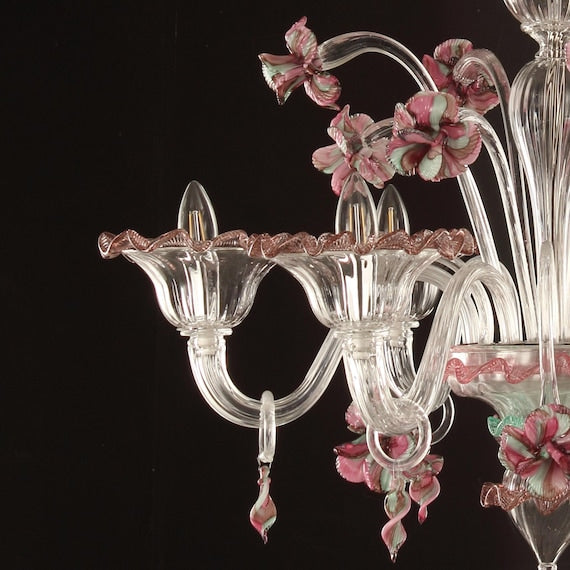Pink Multicolour Murano Flower Chandelier, Six Arms, supplier photo 2