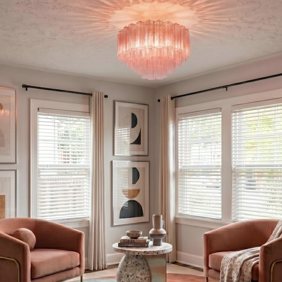 Ceiling Light Murano Ø65 cm - Pink Glass Hand-blown Italy, supplier photo 2