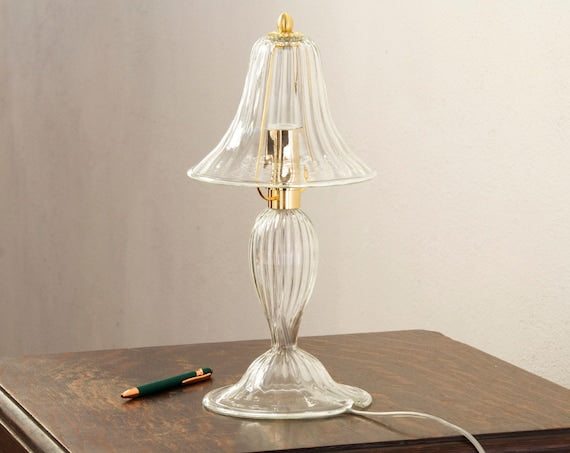 Murano Glass Table Lamp, Transparent with Art Details (Handmade Italy) product photograph 1