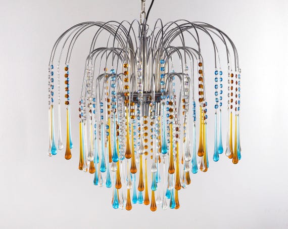 Murano Glass Chandelier, Multicolor Drops and Octagons (Vintage Italian) — product photo 1