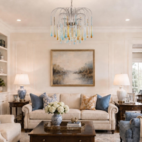 Murano Glass Chandelier, Multicolor Drops and Octagons (Vintage Italian) — product photo 2