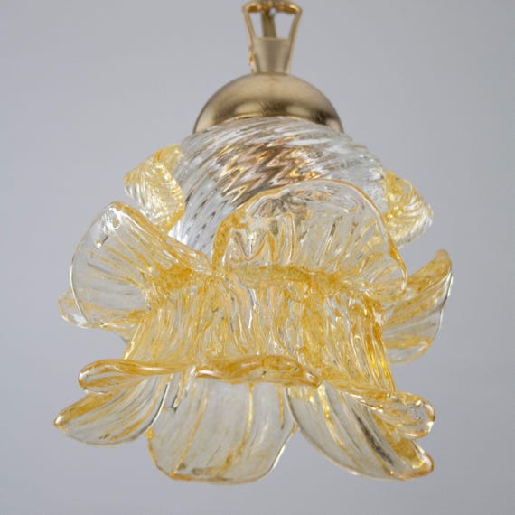 Murano Glass Chandelier, Amber Gold Flower Design (Handmade in Italy) — product photo 2