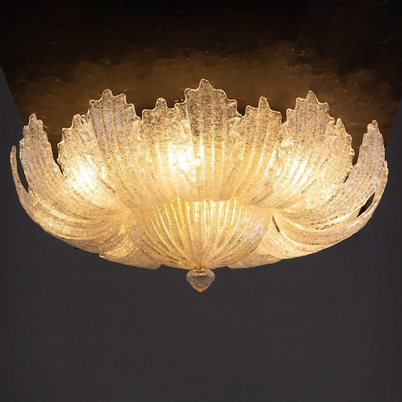 Glass Ceiling Light, Clear Murano Large Flush Mount Chandelier Italian Vintage Style Leaf product photograph 1