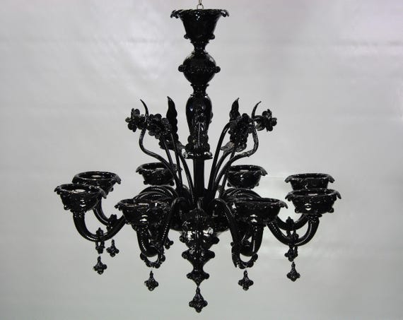 Black Chandelier - Venetian Murano Glass Lighting, 8 Light Fixture supplier photo 1