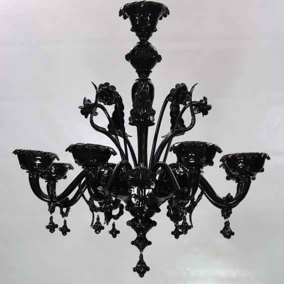 Black Chandelier - Venetian Murano Glass Lighting, 8 Light Fixture supplier photo 2