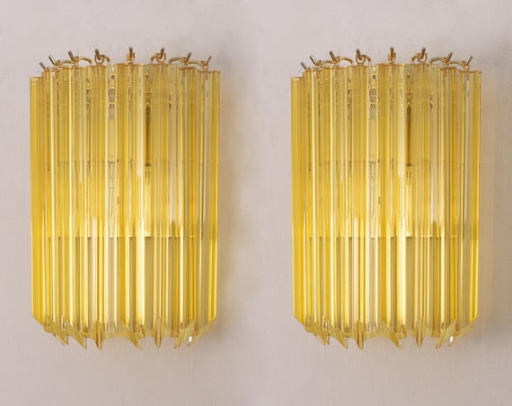 Murano Glass Wall Sconces, Vintage Yellow (Set of 2, Brass Frame) supplier photo 1
