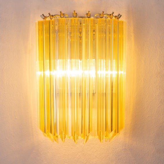 Murano Glass Wall Sconces, Vintage Yellow (Set of 2, Brass Frame) supplier photo 2