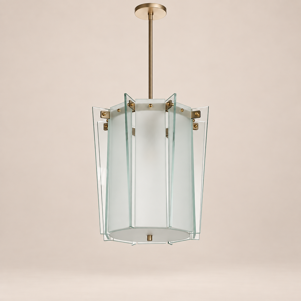 Sculptural clear and frosted Murano glass suspension light on stone background